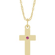 14K Yellow Gold Natural Pink Tourmaline Cross 18" Necklace