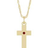 14K Yellow Gold Natural Mozambique Garnet Cross 18" Necklace