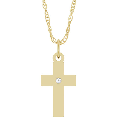 14K Yellow Gold .02 CT Natural Diamond Cross 18" Necklace