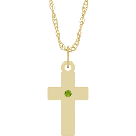 14K Yellow Gold Natural Peridot Cross 18" Necklace