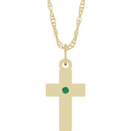 14K Yellow Gold Natural Emerald Cross 18" Necklace