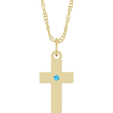 14K Yellow Gold Natural Aquamarine Cross 18" Necklace