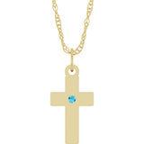 14K Yellow Gold Natural Aquamarine Cross 18" Necklace