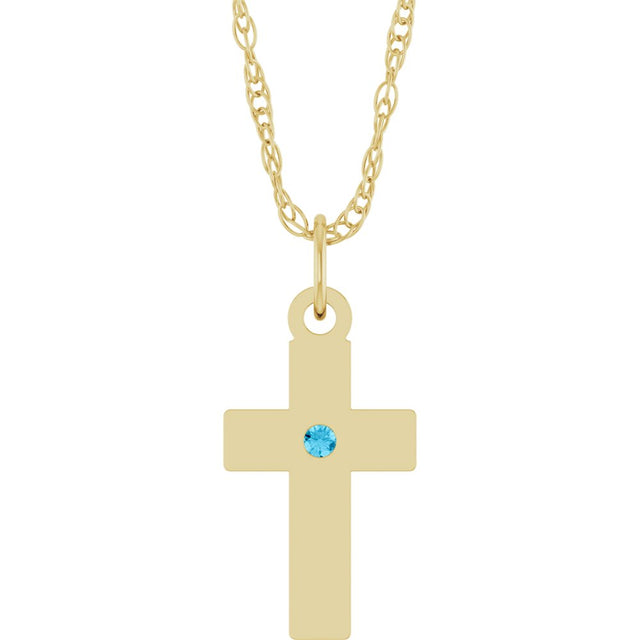 14K Yellow Gold Natural Aquamarine Cross 18" Necklace