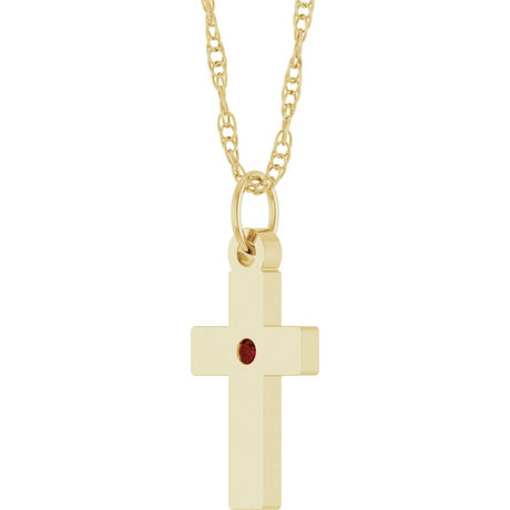 14K Yellow Gold Natural Mozambique Garnet Cross 18" Necklace