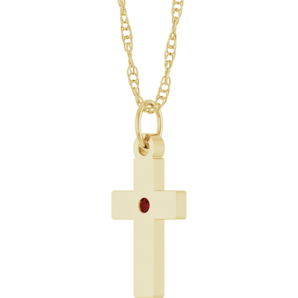 14K Yellow Gold Natural Mozambique Garnet Cross 18" Necklace