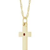 14K Yellow Gold Natural Mozambique Garnet Cross 18" Necklace