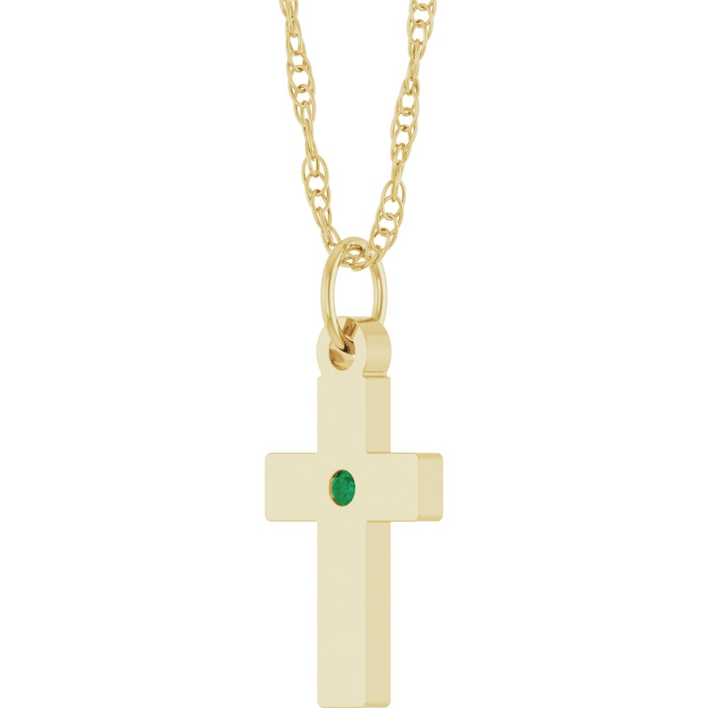 14K Yellow Gold Natural Emerald Cross 18" Necklace