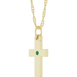 14K Yellow Gold Natural Emerald Cross 18" Necklace