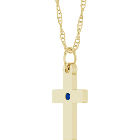 14K Yellow Gold Natural Blue Sapphire Cross 18" Necklace