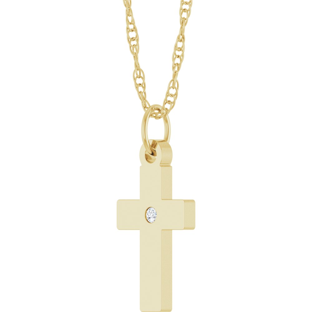 14K Yellow Gold .02 CT Natural Diamond Cross 18" Necklace