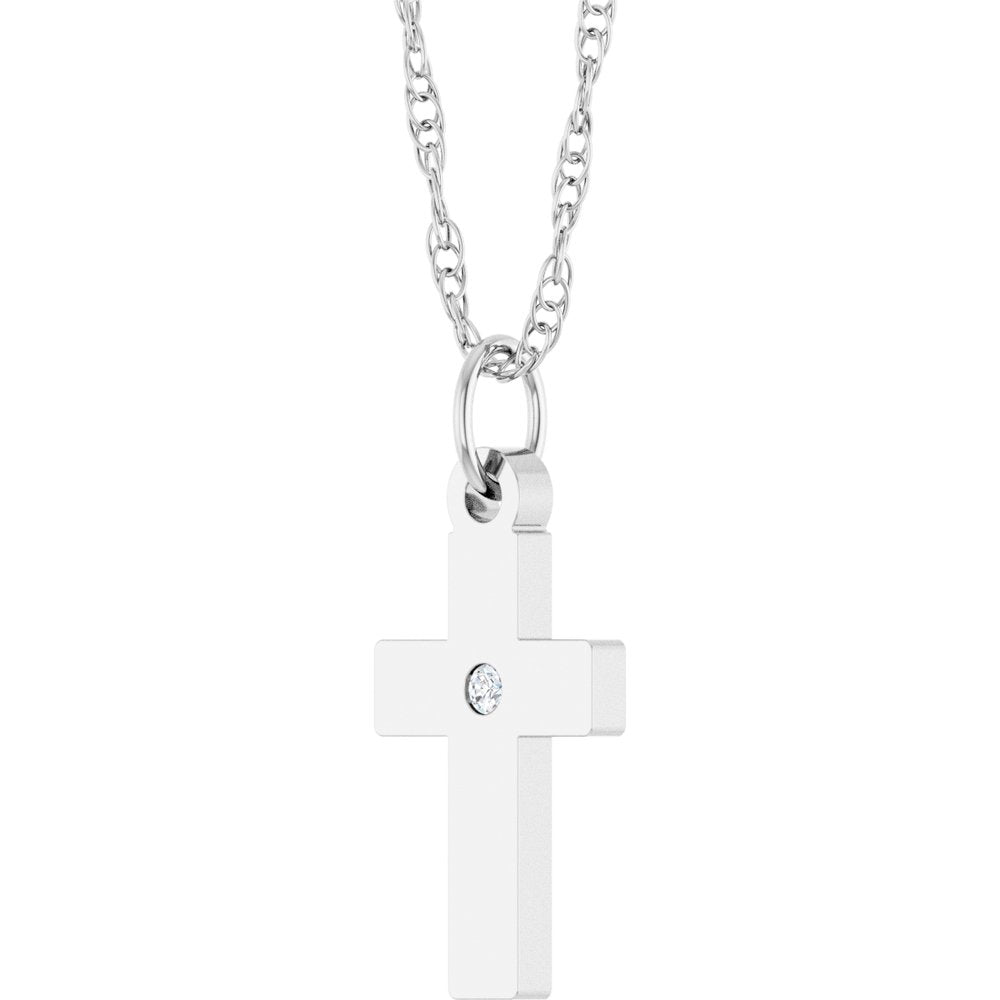 14K White Gold .02 CT Natural Diamond Cross 18" Necklace