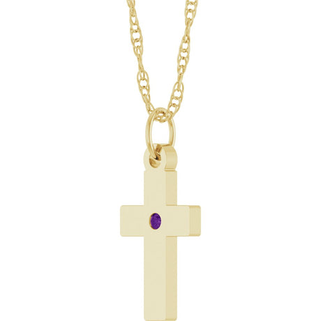 14K Yellow Gold Natural Amethyst Cross 18" Necklace