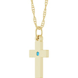 14K Yellow Gold Natural Aquamarine Cross 18" Necklace