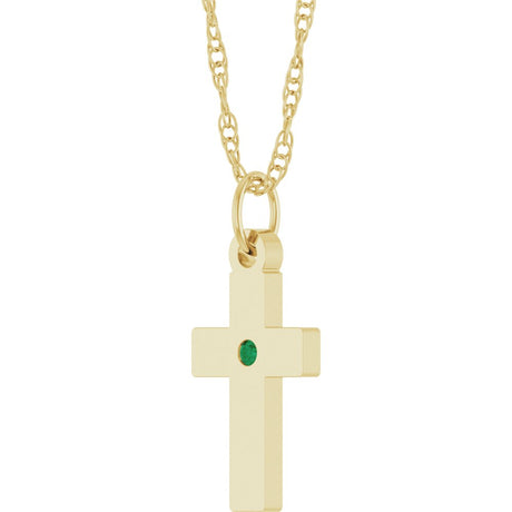 14K Yellow Gold Natural Emerald Cross 18" Necklace