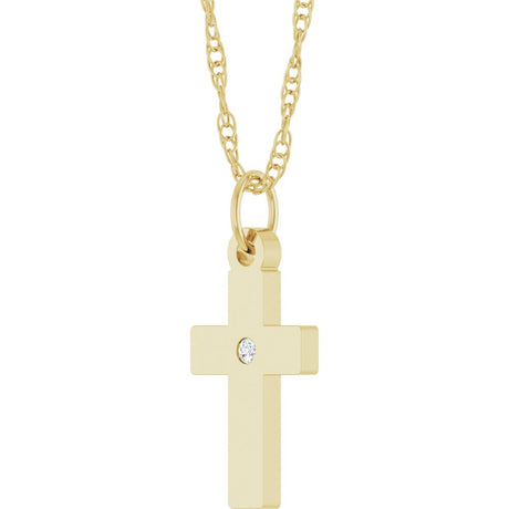 14K Yellow Gold .02 CT Natural Diamond Cross 18" Necklace