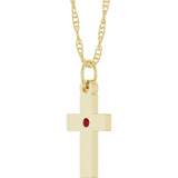 14K Yellow Gold Natural Ruby Cross 18" Necklace