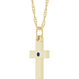 14K Yellow Gold Natural Blue Sapphire Cross 18" Necklace
