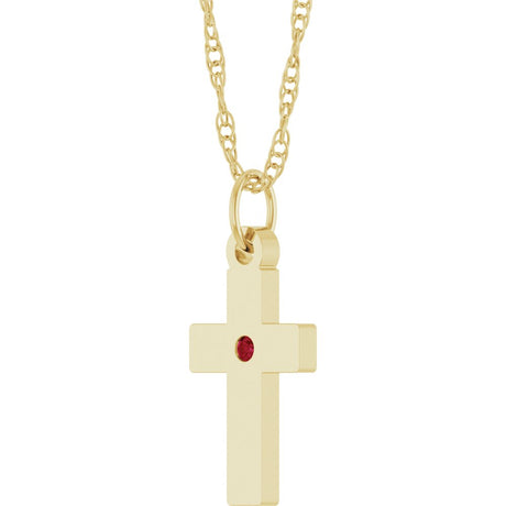 14K Yellow Gold Natural Ruby Cross 18" Necklace