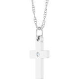 14K White Gold .02 CT Natural Diamond Cross 18" Necklace