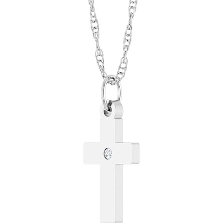 14K White Gold .02 CT Natural Diamond Cross 18" Necklace