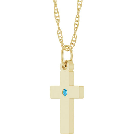14K Yellow Gold Natural Aquamarine Cross 18" Necklace