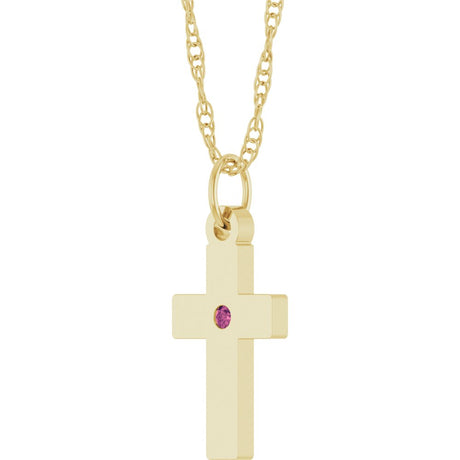 14K Yellow Gold Natural Pink Tourmaline Cross 18" Necklace
