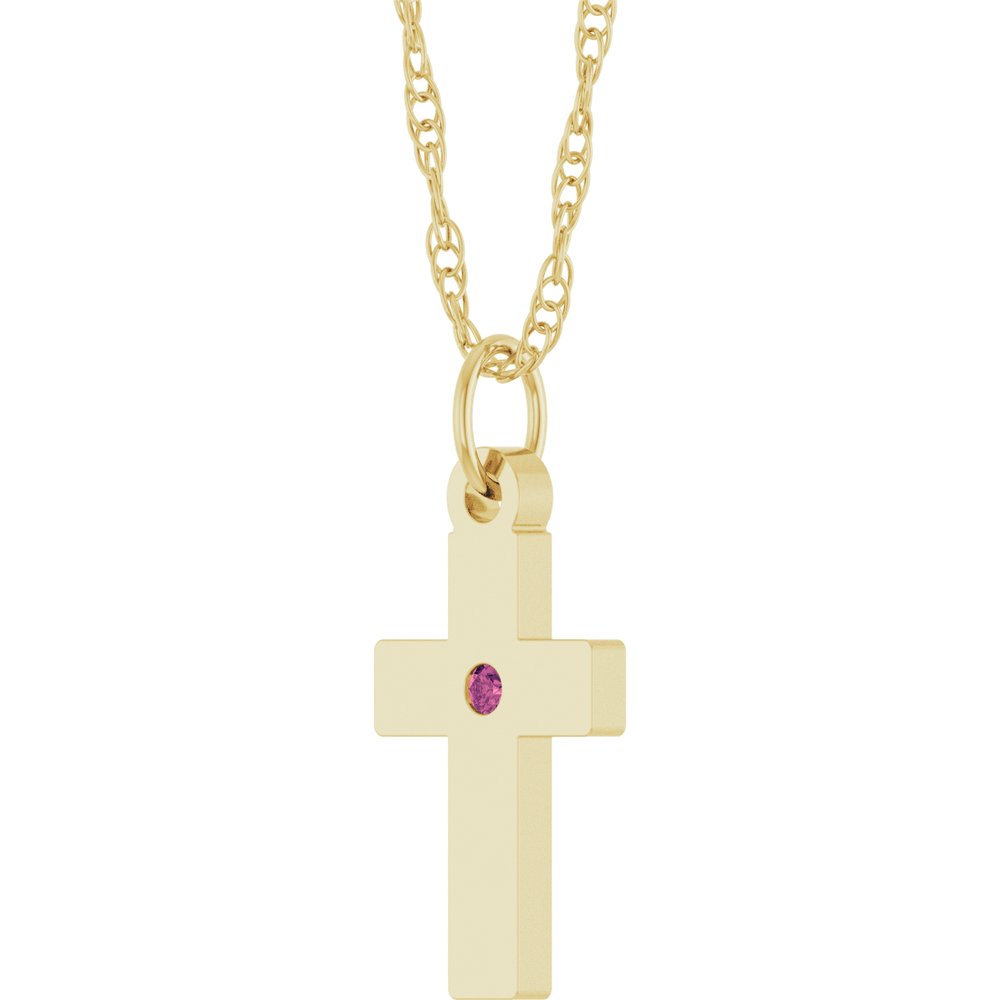 14K Yellow Gold Natural Pink Tourmaline Cross 18" Necklace