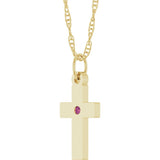 14K Yellow Gold Natural Pink Tourmaline Cross 18" Necklace
