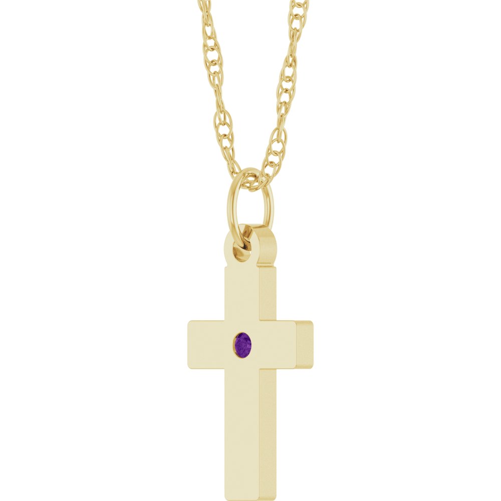 14K Yellow Gold Natural Amethyst Cross 18" Necklace