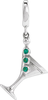 Sterling Silver Lab-Grown Emerald Martini Charm/Pendant
