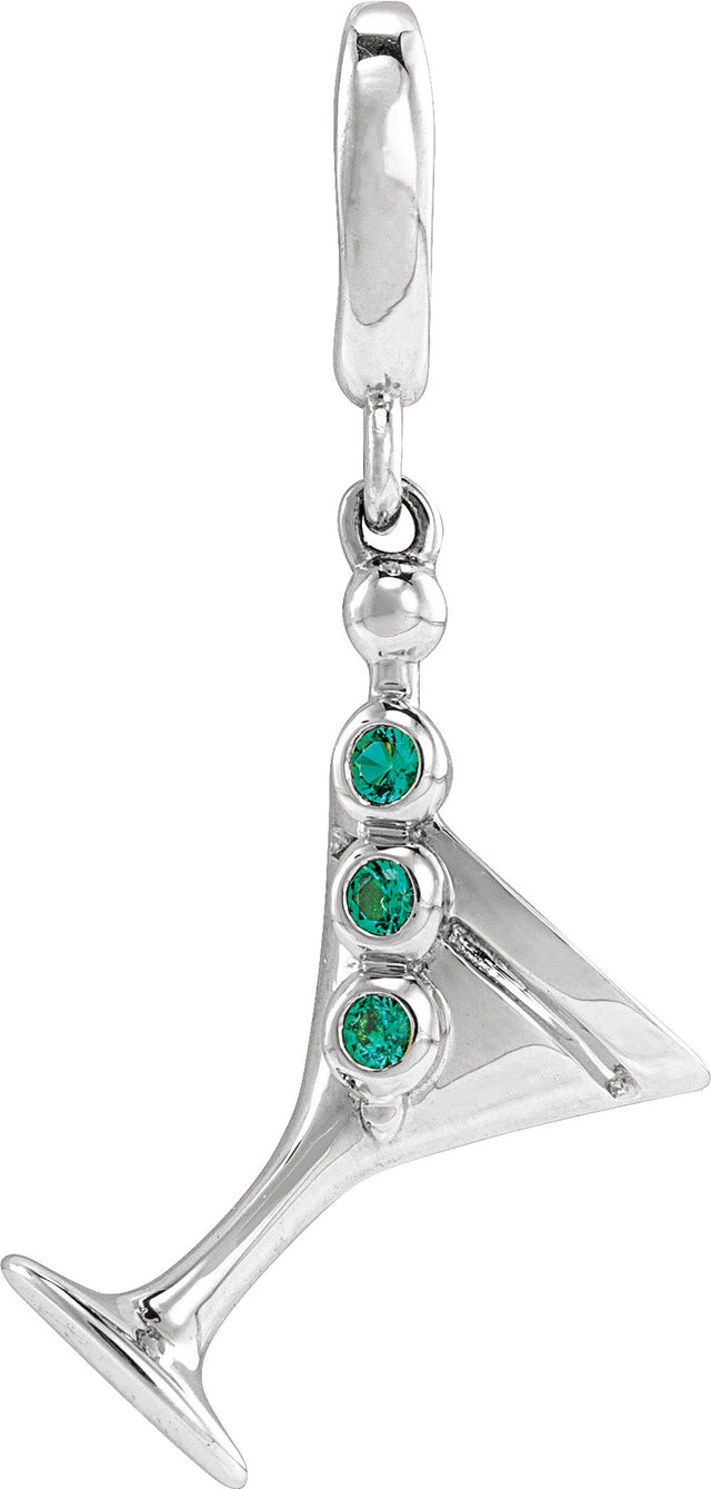 Sterling Silver Lab-Grown Emerald Martini Charm/Pendant