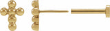 14K Yellow Gold Beaded Cross Stud Earrings