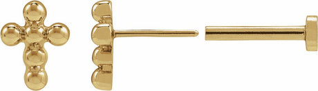 14K Yellow Gold Beaded Cross Stud Earrings