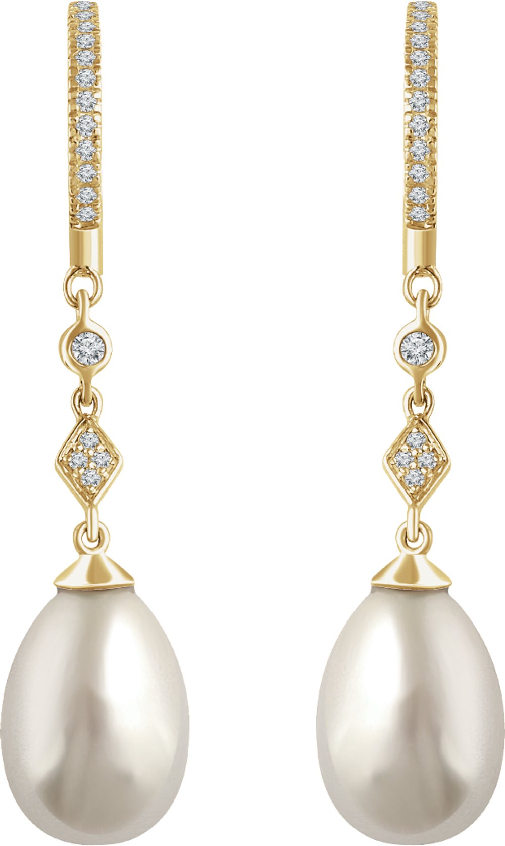 14K Yellow Gold Cultured White Freshwater Pearl & 1/6 CTW Natural Diamond Earrings  