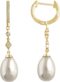 14K Yellow Gold Cultured White Freshwater Pearl & 1/6 CTW Natural Diamond Earrings  