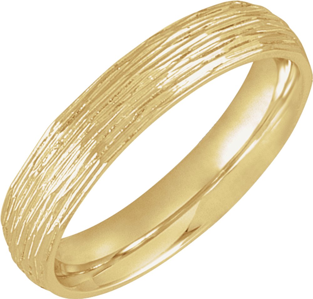 14K Yellow 4 mm Tree Bark-Inspired Comfort-Fit Flat Band Size 5