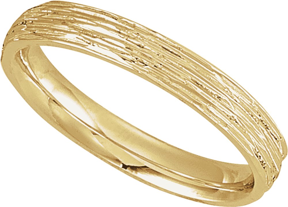 14K Yellow 3 mm Tree Bark-Inspired Comfort-Fit Flat Band Size 5.5