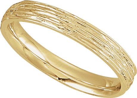 14K Yellow 3 mm Tree Bark-Inspired Comfort-Fit Flat Band Size 5.5