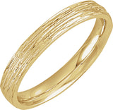 14K Yellow 3 mm Tree Bark-Inspired Comfort-Fit Flat Band Size 5.5