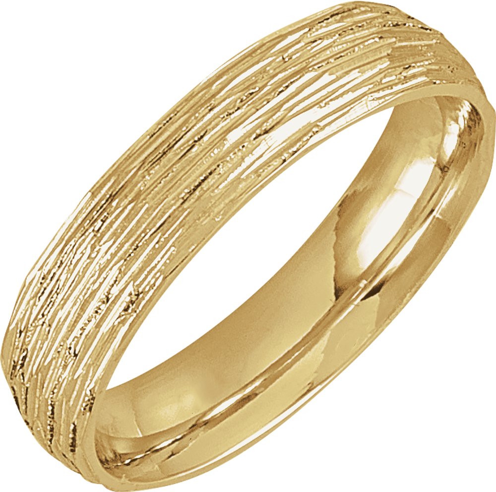 10K Yellow Gold 5 mm Tree Bark-Inspired Comfort-Fit Flat Band Size 8.5