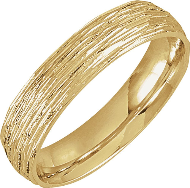 10K Yellow Gold 5 mm Tree Bark-Inspired Comfort-Fit Flat Band Size 8.5