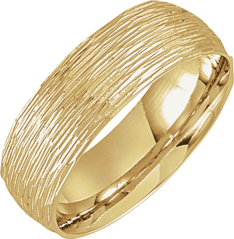 14K Yellow Gold 7 mm Tree Bark-Inspired Comfort-Fit Flat Band Size 7