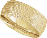 14K Yellow Gold 8 mm Tree Bark-Inspired Comfort-Fit Flat Band Size 10.5