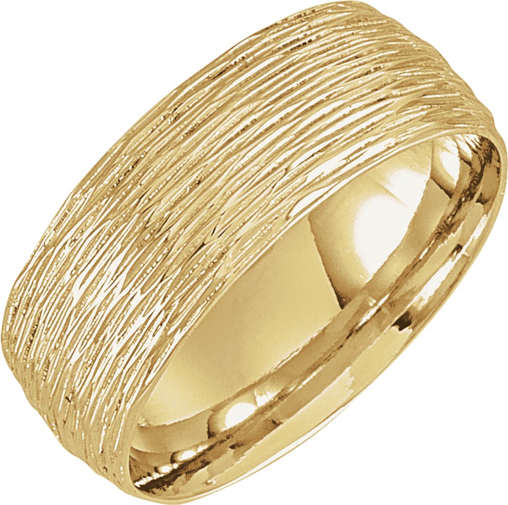 14K Yellow Gold 8 mm Tree Bark-Inspired Comfort-Fit Flat Band Size 10.5