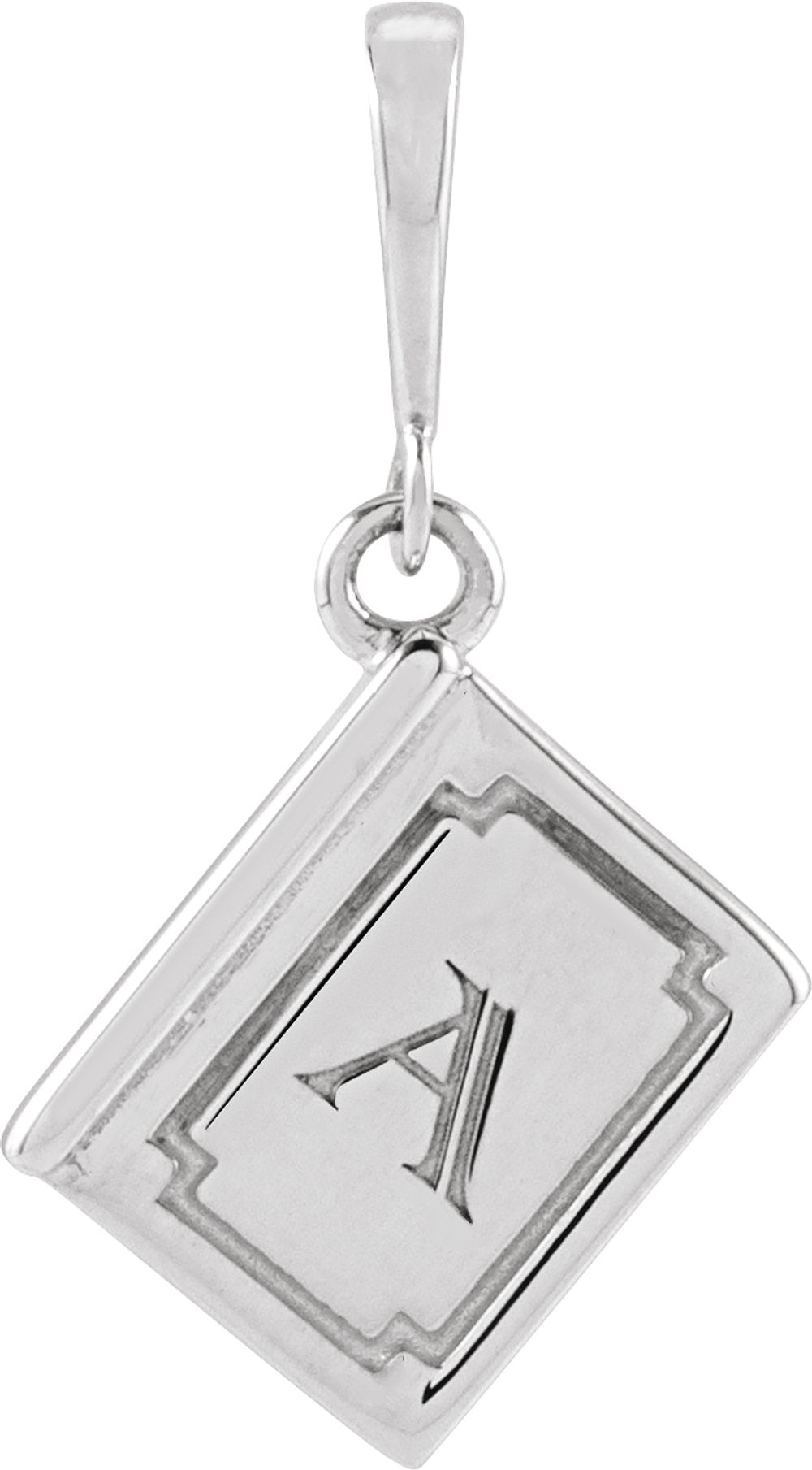 14K White Gold Engravable Book Pendant