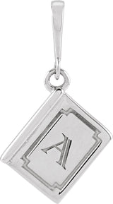 14K White Gold Engravable Book Pendant