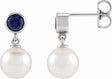 14K White Gold Cultured White Akoya Pearl & Lab-Grown Blue Sapphire Earrings