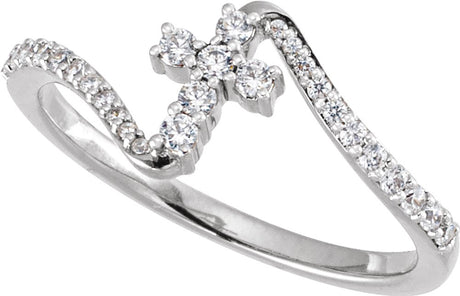 14K White Gold 1/4 CTW Lab-Grown Diamond Cross Ring