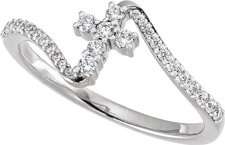14K White Gold 1/4 CTW Lab-Grown Diamond Cross Ring